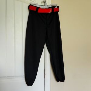 Ladies Med Black Softball Pants w/Red Belt
